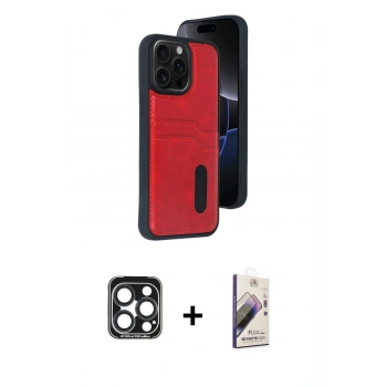 MARSİLYAN™- iPhone 15 Pro Max Kılıf Yörünge Işık Serisi - Siyah Bilvis 3D Mat Cam Ekran Koruyucu + PVD Metal Kamera Lens - LT