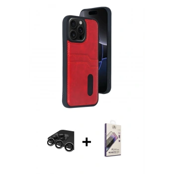 MARSİLYAN™- iPhone 15 Pro Max Kılıf Yörünge Işık Serisi - Siyah Bilvis 3D Mat Cam Ekran Koruyucu + Raze Metal Kamera Lens - TMGI