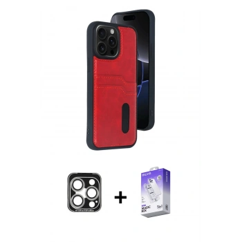 MARSİLYAN™- iPhone 15 Pro Max Kılıf Yörünge Işık Serisi - Siyah Bilvis 5in1 3D Magic Cam Ekran Koruyucu + PVD Metal Kamera Lens - GS