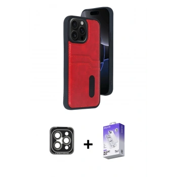 MARSİLYAN™- iPhone 15 Pro Max Kılıf Yörünge Işık Serisi - Siyah Bilvis 5in1 3D Magic Cam Ekran Koruyucu + PVD Metal Kamera Lens - GI