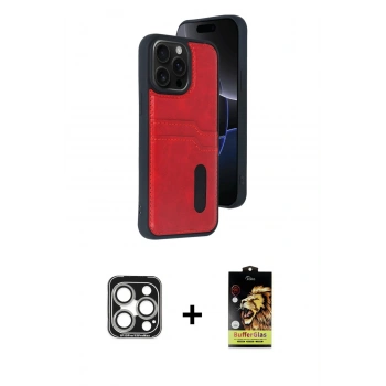 MARSİLYAN™- iPhone 15 Pro Max Kılıf Yörünge Işık Serisi - Siyah Buffer Cam Ekran Koruyucu + PVD Metal Kamera Lens - GS