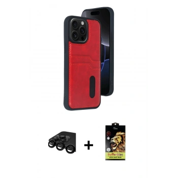 MARSİLYAN™- iPhone 15 Pro Max Kılıf Yörünge Işık Serisi - Siyah Buffer Cam Ekran Koruyucu + Raze Metal Kamera Lens - SH