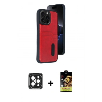 MARSİLYAN™- iPhone 15 Pro Max Kılıf Yörünge Işık Serisi - Siyah Buffer Cam Ekran Koruyucu + PVD Metal Kamera Lens - SH
