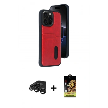 MARSİLYAN™- iPhone 15 Pro Max Kılıf Yörünge Işık Serisi - Siyah Buffer Cam Ekran Koruyucu + Raze Metal Kamera Lens - TMGI