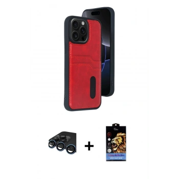 MARSİLYAN™- iPhone 15 Pro Max Kılıf Yörünge Işık Serisi - Siyah Buffer Hayalet Cam Ekran Koruyucu + Raze Metal Kamera Lens - LT