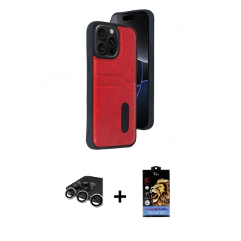 MARSİLYAN™- iPhone 15 Pro Max Kılıf Yörünge Işık Serisi - Siyah Buffer Hayalet Cam Ekran Koruyucu + Raze Metal Kamera Lens - GS