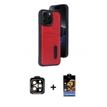 MARSİLYAN™- iPhone 15 Pro Max Kılıf Yörünge Işık Serisi - Siyah Buffer Hayalet Cam Ekran Koruyucu + PVD Metal Kamera Lens - TU