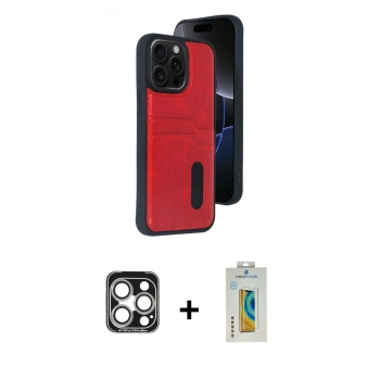 MARSİLYAN™- iPhone 15 Pro Max Kılıf Yörünge Işık Serisi - Siyah Polymer Nano Ekran Koruyucu + PVD Metal Kamera Lens - GS