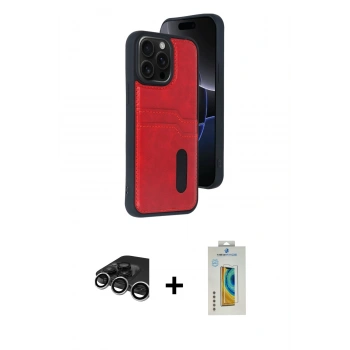 MARSİLYAN™- iPhone 15 Pro Max Kılıf Yörünge Işık Serisi - Siyah Polymer Nano Ekran Koruyucu + Raze Metal Kamera Lens - GS