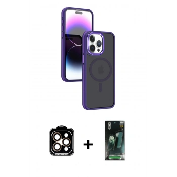 MARSİLYAN™- iPhone 15 Pro Max Kılıf Yörünge Klasik - Şeffaf 360 Full Body Arka Koruyucu + PVD Metal Kamera Lens - TU