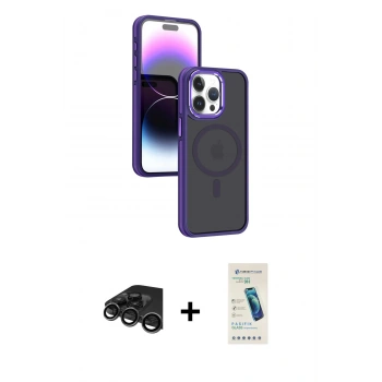 MARSİLYAN™- iPhone 15 Pro Max Kılıf Yörünge Klasik - Şeffaf Pasifik Cam Ekran Koruyucu + Raze Metal Kamera Lens - TMGI