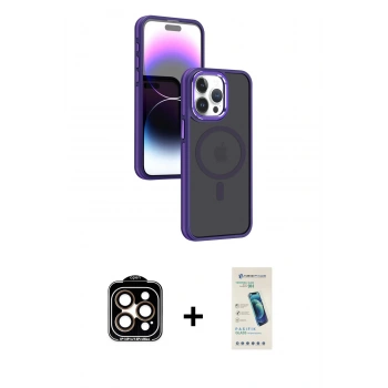 MARSİLYAN™- iPhone 15 Pro Max Kılıf Yörünge Klasik - Şeffaf Pasifik Cam Ekran Koruyucu + PVD Metal Kamera Lens - TU