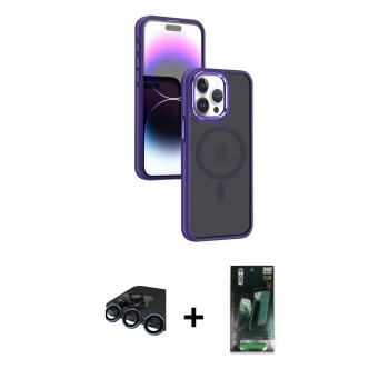 MARSİLYAN™- iPhone 15 Pro Max Kılıf Yörünge Klasik - Siyah 360 Mat Full Body Arka Koruyucu + Raze Metal Kamera Lens - LT