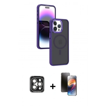 MARSİLYAN™- iPhone 15 Pro Max Kılıf Yörünge Klasik - Siyah 3D Antistatik Mat Seramik Nano Ekran Koruyucu + PVD Metal Kamera Lens - GI