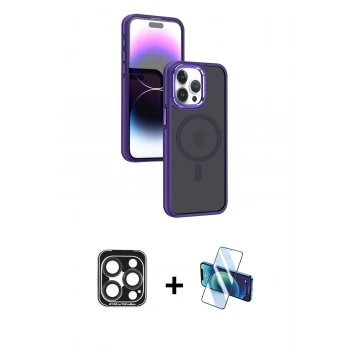 MARSİLYAN™- iPhone 15 Pro Max Kılıf Yörünge Klasik - Siyah 3D Antistatik Seramik Nano Ekran Koruyucu + PVD Metal Kamera Lens - LT