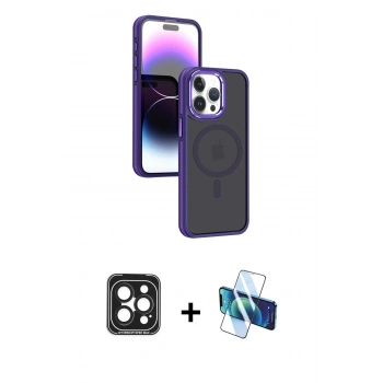 MARSİLYAN™- iPhone 15 Pro Max Kılıf Yörünge Klasik - Siyah 3D Antistatik Seramik Nano Ekran Koruyucu + PVD Metal Kamera Lens - SH