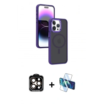 MARSİLYAN™- iPhone 15 Pro Max Kılıf Yörünge Klasik - Siyah 3D Antistatik Seramik Nano Ekran Koruyucu + PVD Metal Kamera Lens - TU