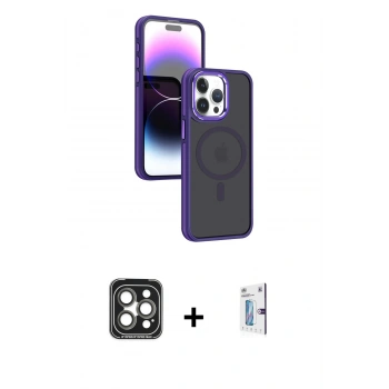 MARSİLYAN™- iPhone 15 Pro Max Kılıf Yörünge Klasik - Siyah Bilvis 0.18mm Plus Cam Ekran Koruyucu + PVD Metal Kamera Lens - GI