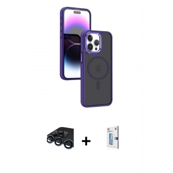 MARSİLYAN™- iPhone 15 Pro Max Kılıf Yörünge Klasik - Siyah Bilvis 0.18mm Plus Cam Ekran Koruyucu + Raze Metal Kamera Lens - LT