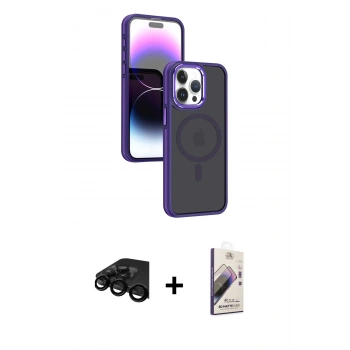 MARSİLYAN™- iPhone 15 Pro Max Kılıf Yörünge Klasik - Siyah Bilvis 3D Mat Cam Ekran Koruyucu + Raze Metal Kamera Lens - SH