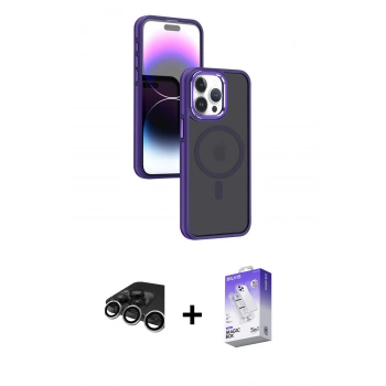 MARSİLYAN™- iPhone 15 Pro Max Kılıf Yörünge Klasik - Siyah Bilvis 5in1 3D Magic Cam Ekran Koruyucu + Raze Metal Kamera Lens - GS