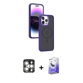 MARSİLYAN™- iPhone 15 Pro Max Kılıf Yörünge Klasik - Siyah Bilvis 5in1 5D Magic Hayalet Cam Ekran Koruyucu + PVD Metal Kamera Lens - GS