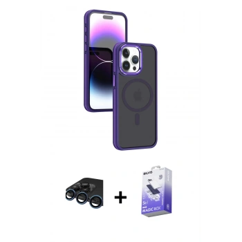 MARSİLYAN™- iPhone 15 Pro Max Kılıf Yörünge Klasik - Siyah Bilvis 5in1 5D Magic Hayalet Cam Ekran Koruyucu + Raze Metal Kamera Lens - LT