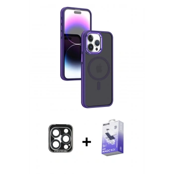 MARSİLYAN™- iPhone 15 Pro Max Kılıf Yörünge Klasik - Siyah Bilvis 5in1 5D Magic Hayalet Cam Ekran Koruyucu + PVD Metal Kamera Lens - LT
