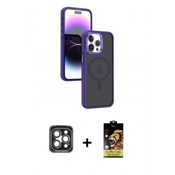 MARSİLYAN™- iPhone 15 Pro Max Kılıf Yörünge Klasik - Siyah Buffer Cam Ekran Koruyucu + PVD Metal Kamera Lens - GI