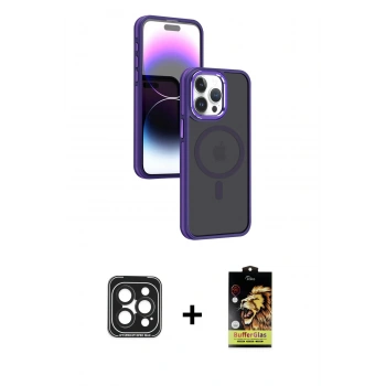 MARSİLYAN™- iPhone 15 Pro Max Kılıf Yörünge Klasik - Siyah Buffer Cam Ekran Koruyucu + PVD Metal Kamera Lens - SH