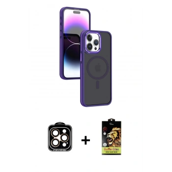 MARSİLYAN™- iPhone 15 Pro Max Kılıf Yörünge Klasik - Siyah Buffer Cam Ekran Koruyucu + PVD Metal Kamera Lens - TU