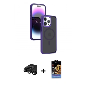 MARSİLYAN™- iPhone 15 Pro Max Kılıf Yörünge Klasik - Siyah Buffer Hayalet Cam Ekran Koruyucu + Raze Metal Kamera Lens - SH