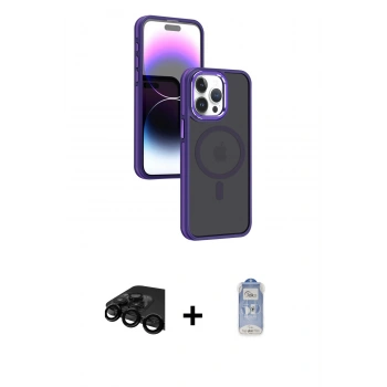 MARSİLYAN™- iPhone 15 Pro Max Kılıf Yörünge Klasik - Siyah Joko Magic 5D Cam + Raze Metal Kamera Lens - SH