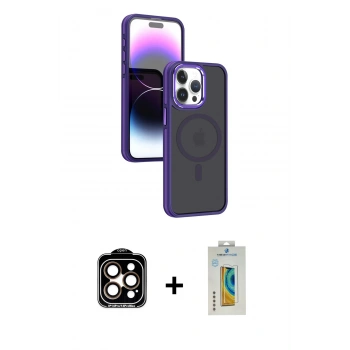 MARSİLYAN™- iPhone 15 Pro Max Kılıf Yörünge Klasik - Siyah Polymer Nano Ekran Koruyucu + PVD Metal Kamera Lens - TU