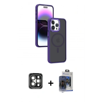 MARSİLYAN™- iPhone 15 Pro Max Kılıf Yörünge Klasik - Siyah Vanessa Magic Cam + PVD Metal Kamera Lens - GI