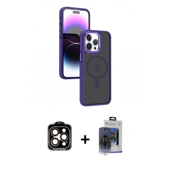 MARSİLYAN™- iPhone 15 Pro Max Kılıf Yörünge Klasik - Siyah Vanessa Magic Cam + PVD Metal Kamera Lens - TU