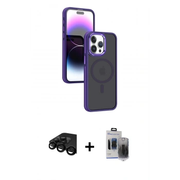 MARSİLYAN™- iPhone 15 Pro Max Kılıf Yörünge Klasik - Siyah Vanessa Magic Hayalet Cam + Raze Metal Kamera Lens - SH