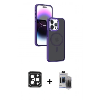 MARSİLYAN™- iPhone 15 Pro Max Kılıf Yörünge Klasik - Siyah Vanessa Magic Hayalet Cam + PVD Metal Kamera Lens - SH