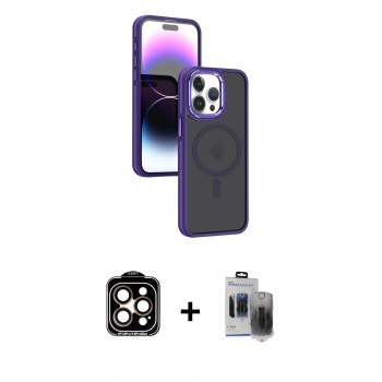 MARSİLYAN™- iPhone 15 Pro Max Kılıf Yörünge Klasik - Siyah Vanessa Magic Hayalet Cam + PVD Metal Kamera Lens - TU