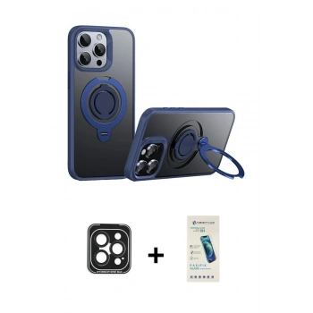 MARSİLYAN™- iPhone 15 Pro Max Kılıf Zirve Çizgi Prime - Şeffaf Pasifik Cam Ekran Koruyucu + PVD Metal Kamera Lens - SH