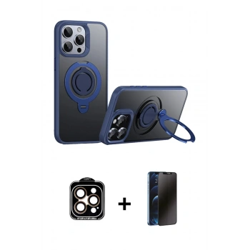 MARSİLYAN™- iPhone 15 Pro Max Kılıf Zirve Çizgi Prime - Siyah 3D Antistatik Hayalet Cam Ekran Koruyucu + PVD Metal Kamera Lens - TU