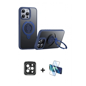 MARSİLYAN™- iPhone 15 Pro Max Kılıf Zirve Çizgi Prime - Siyah 3D Antistatik Seramik Nano Ekran Koruyucu + PVD Metal Kamera Lens - SH