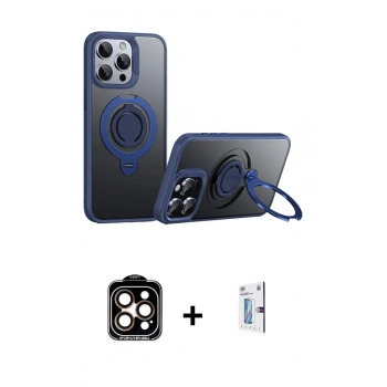MARSİLYAN™- iPhone 15 Pro Max Kılıf Zirve Çizgi Prime - Siyah Bilvis 0.18mm Plus Cam Ekran Koruyucu + PVD Metal Kamera Lens - TU