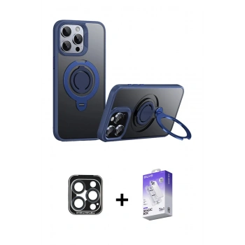 MARSİLYAN™- iPhone 15 Pro Max Kılıf Zirve Çizgi Prime - Siyah Bilvis 5in1 3D Magic Cam Ekran Koruyucu + PVD Metal Kamera Lens - LT