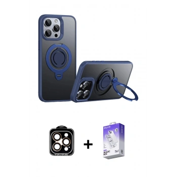 MARSİLYAN™- iPhone 15 Pro Max Kılıf Zirve Çizgi Prime - Siyah Bilvis 5in1 3D Magic Cam Ekran Koruyucu + PVD Metal Kamera Lens - TU