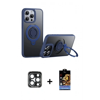 MARSİLYAN™- iPhone 15 Pro Max Kılıf Zirve Çizgi Prime - Siyah Buffer Hayalet Cam Ekran Koruyucu + PVD Metal Kamera Lens - LT
