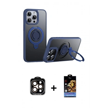 MARSİLYAN™- iPhone 15 Pro Max Kılıf Zirve Çizgi Prime - Siyah Buffer Hayalet Cam Ekran Koruyucu + PVD Metal Kamera Lens - TU