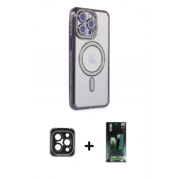 MARSİLYAN™- iPhone 15 Pro Max Kılıf Zirve Doku Prime - Şeffaf 360 Full Body Arka Koruyucu + PVD Metal Kamera Lens - SH