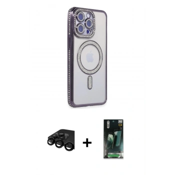 MARSİLYAN™- iPhone 15 Pro Max Kılıf Zirve Doku Prime - Şeffaf 360 Full Body Arka Koruyucu + Raze Metal Kamera Lens - SH