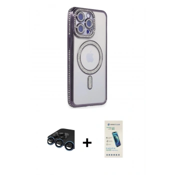 MARSİLYAN™- iPhone 15 Pro Max Kılıf Zirve Doku Prime - Şeffaf Pasifik Cam Ekran Koruyucu + Raze Metal Kamera Lens - LT